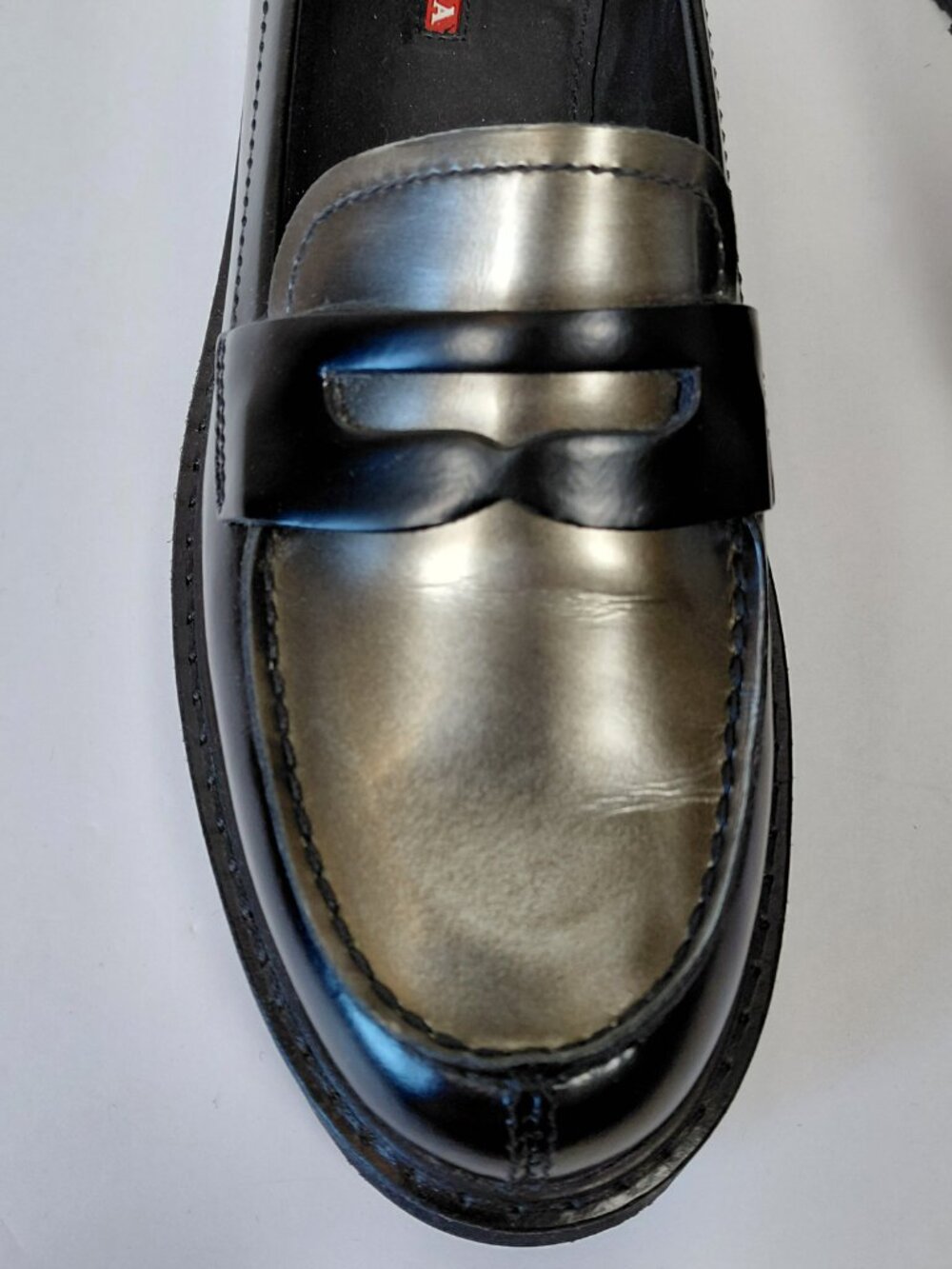 Prada 90's Women's Patent Leather Chunky Loafers Metallic Vamp US Size 9 - Picture 4 of 16